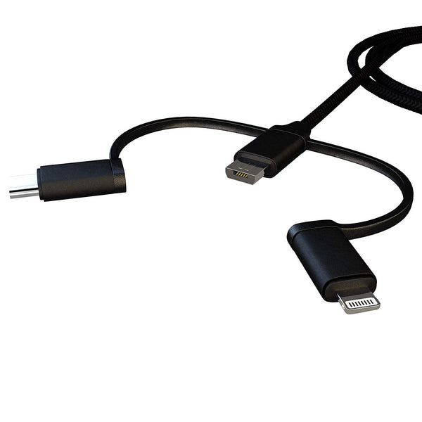 Cable USB 3 en 1 USB-C Micro-USB Lightning Carga Rápida 2M Nailon